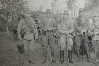 Five Japanese Soldiers With Swords In Uniform Photo Captured Film Luzon P.  I.