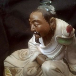 Vtg Chinese Shiwan Mudman Figurine W/ Lotus Flower Holy Seat Of Buddha