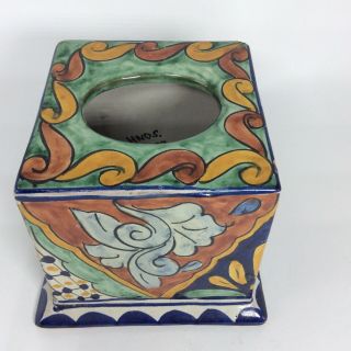 Talevera Pottery Hand Painted Tissue Box Holder 5x5x5