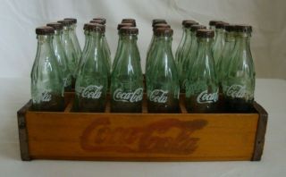 1930s Coca Cola Miniature 3 " Glass Bottles Set Of 24 W/ Wooden Crate
