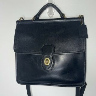 Vintage Coach Usa 9927 Willis Black Leather Turnlock Flap Crossbody Shoulder Bag