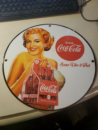 Vintage Porcelain 1950s Coca - Cola Display Sign Featuring Marilyn Monroe