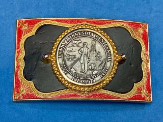 Gold Tone Canby Minnesota Centennial Celebration Coin Centerpiece Belt Buckle
