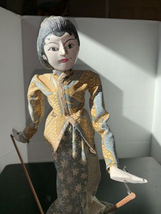 VTG Indonesian Puppet Wayang Golek Carved Wood Stick Doll Hand Painted 14 