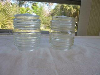 Pair Vintage Glass Porch Light Globe Jelly Jar Clear Ribbed Industrial Style