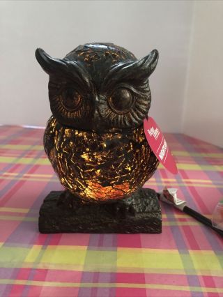 Mosaic Stained Glass Crackle Owl Lamp Night Light Pre - Owned