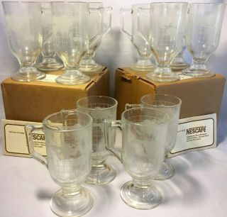 Vintage 1982 12 Nestle Promo Nescafe Glass World Globe Coffee Mug Glasses