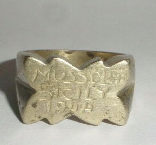 Rare Wwii Trench Art Ring Benito Mussolini Sicily 1944 Ring Size 8.  75