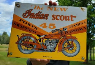 Old Vintage Dated 1938 Indian Motorcycles Porcelain Enamel Gas & Oil Metal Sign