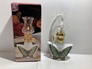 Mini White Ceramic Porcelain Kerosene Oil Lamp Butterfly 5”