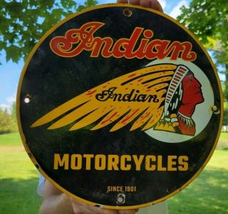 Old Vintage Indian Motorcycle Porcelain Enamel Gas Station Pump Sign Chief