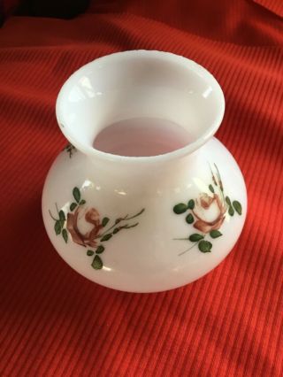 Vintage Hurricane lamp shade white milk glass with hand painted red roses and gr 2