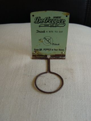 Old Dr Pepper Drink A Bite To Eat At 10 - 2 - 4 Tin Advertising Broom Holder Sign