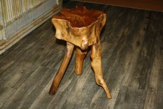 Vintage Root Wood Side Table Stool Round Outdoor Rustic Patio,  Estate Find