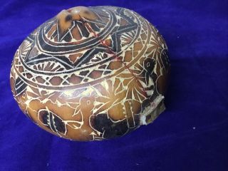 Vintage Peruvian Folk Art Hand Carved Fold Hinge Gourd,  Christmas Nativity Scene 3