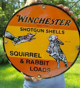 Old Vintage Dated 1963 Winchester Ammunition Porcelain Ammo Gun Sign Rabbit