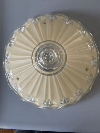 Vintage Mid Century Ceiling Light Shade Cream And Clear Thick Glass 10.  5 X 4.