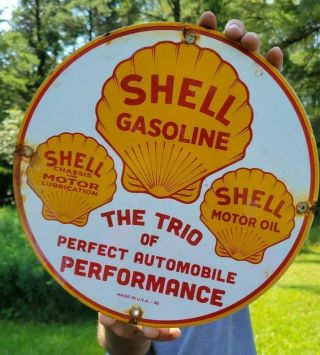 Old Vintage Dated 1936 Shell Motor Oil Porcelain Gas Station Pump Gasoline Sign