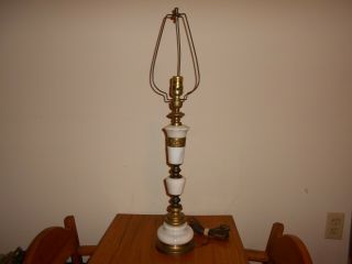 Vintage Asian Style Marble & Brass Table Lamp