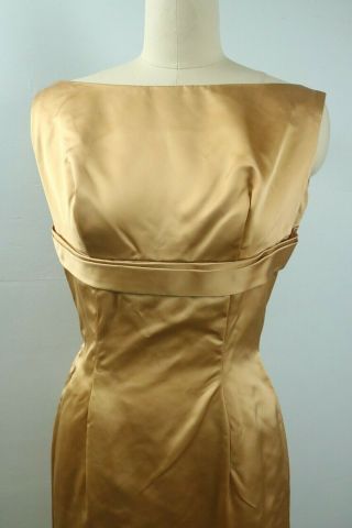 Vintage 50s Gold Silk Satin Evening Maxi Dress Large Back Bow Prom Formal Xs