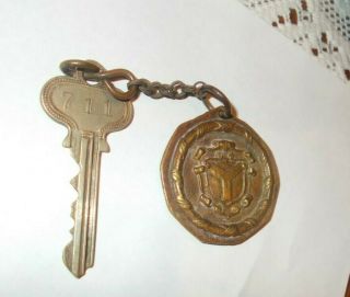 Vintage Advertising Hotel Sherman Chicago Key And Leather Fob Room 711