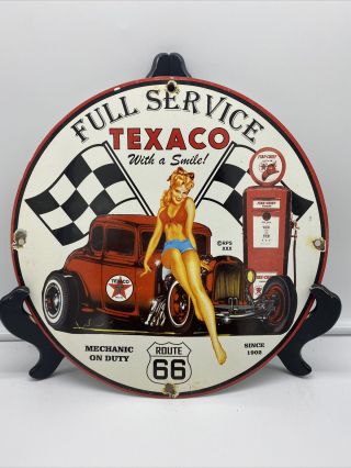 Vintage Style " Texaco Route 66 " Dealer Pump Plate 12 Inch Porcelain Sign