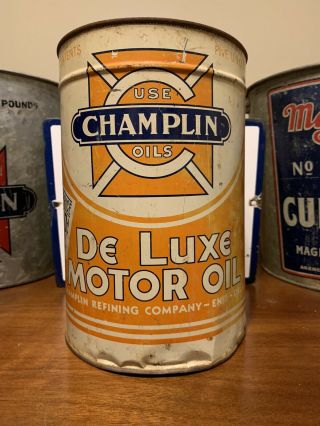 Vintage Champlin De Luxe 5 Quart Oil Can Metal Empty