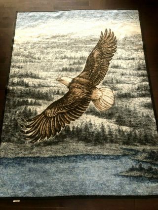 Vintage Biederlack Blanket Eagle Flying Soaring Made In The Usa Throw 76x56