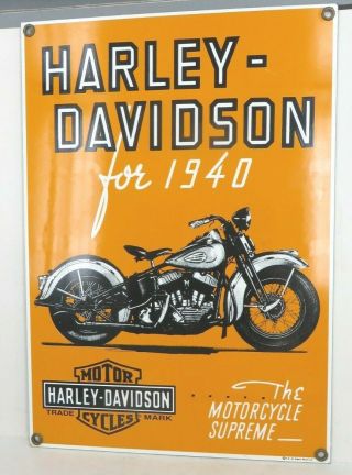 Harley Davidson 1940 Motor Cycles Ande Rooney Porcelain Sign 8.  5x12 " Orange Nos