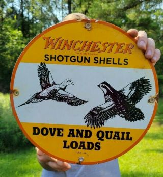 Old Vintage Dated 1949 Winchester Ammunition Porcelain Ammo Gun Sign Dove Bird
