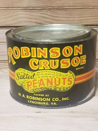 Vintage Robinson Crusoe H A Robinson Lynchburg Va Salted Peanut Tin Can