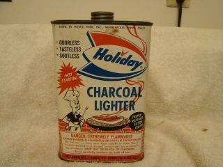 Holiday Gas Station Charcoal Lighter Fluid Tin Can Good Graphics & Cap