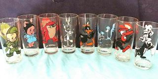 8 Vintage 1973 Looney Tunes Warner Brothers Pepsi Collector Glasses