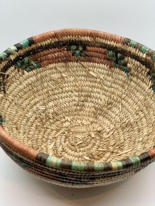 Vintage Southwestern Native American Style Hand Woven Coiled Straw Basket