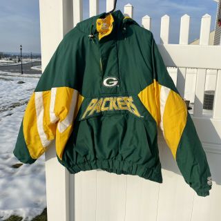 Vintage 90s Starter Green Bay Packers Hooded Puffer Jacket - Xl