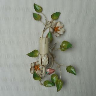 Vintage Italian Tole Floral Wall Lamp Sconce Light Flowers Shabby Chic Antique