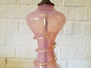 Antique Murano Glass and Brass Lamp with Pink and Gold Swirl Decorations 4