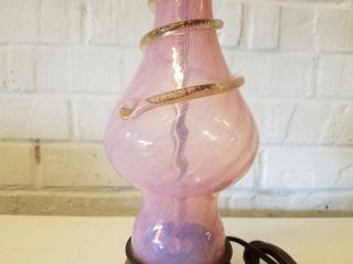 Antique Murano Glass and Brass Lamp with Pink and Gold Swirl Decorations 5