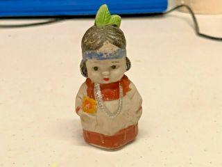 Vtg Bisque Porcelain Shy Native American Indian Girl Headdress Figurine Japan 3 "