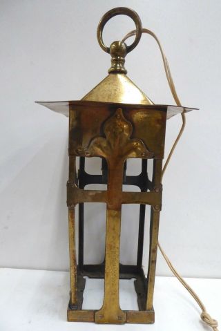Antique Art Nouveau Brass Porch Light Hanging Lamp Arts & Crafts