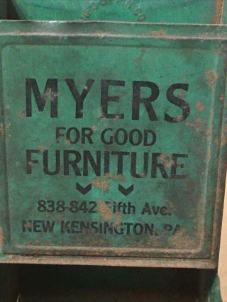 Vintage Advertising Tin Match Holder Myers Furniture Kensington PA 2