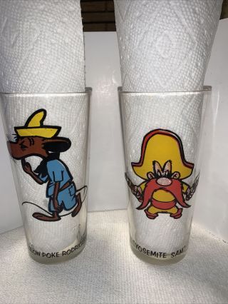 Slow Poke Rodriguez & Yosemite Sam 1973 Looney Tunes Pepsi Glasses Warner Bros