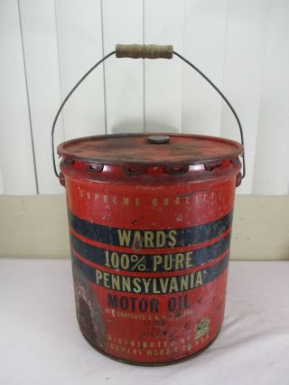 Vtg Montgomery Wards Pennsylvania Motor Oil 5 Gallon Can Gas Station Advertising