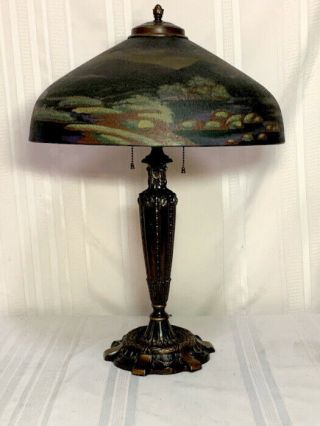 PITTSBURGH REVERSE PAINTED LAMP,  SCENIC LAKES & MOUNTAINS, 2