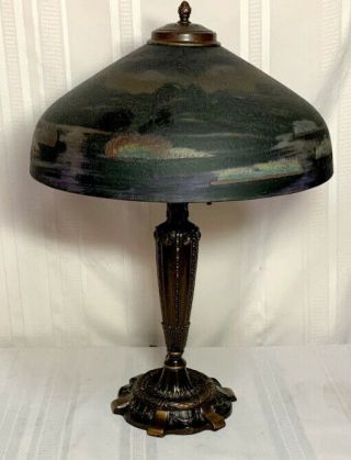 PITTSBURGH REVERSE PAINTED LAMP,  SCENIC LAKES & MOUNTAINS, 6