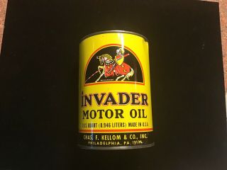 Nos Vintage 1qt Invader Motor Oil Tin Can Gas & Oil Advertising - L@@k