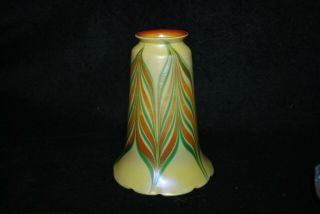 Rare Signed Quezal Green Pulled Feather Art Glass Lamp Shade C1910
