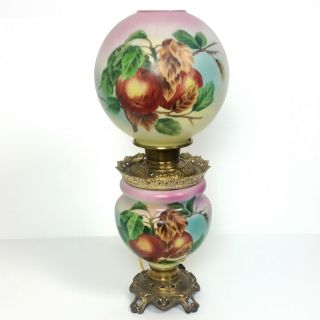Large Gwtw Oil Lamp Bh Victorian Parlor Hand Painted Hurricane 26 " Antique