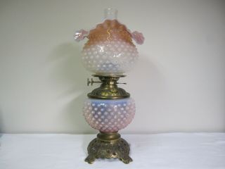 Rare Antique Pink To White Art Glass Gone With The Wind Table Lamp In Oil