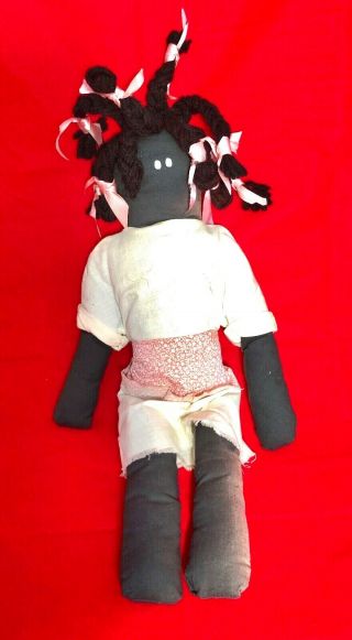 Vintage Black Folk Art Americana Rag Doll Primitive 16 " (c)